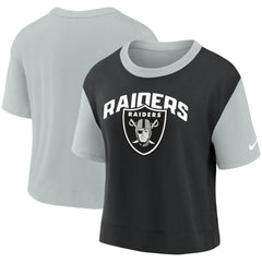 Las Vegas Raiders Women's High Hip Fashion T-Shirt Silver/Black - Nike