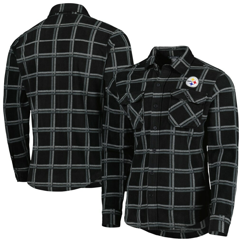 Pittsburgh Steelers Antigua Industry Flannel Button-Up Shirt Jacket Black - NFL