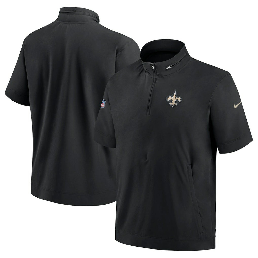 New Orleans Saints Sideline Coach Short Sleeve Hoodie Quarter-Zip Jacket - Black - Nike