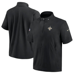 New Orleans Saints Sideline Coach Short Sleeve Hoodie Quarter-Zip Jacket - Black - Nike
