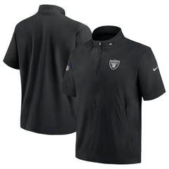 Las Vegas Raiders Sideline Coach Short Sleeve Hoodie Quarter-Zip Jacket - Black - Nike