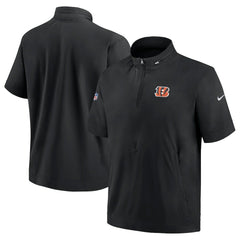 Cincinnati Bengals Sideline Coach Short Sleeve Hoodie Quarter-Zip Jacket - Black - Nike