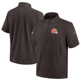 Cleveland Browns Sideline Coach Short Sleeve Hoodie Quarter-Zip Jacket - Brown - Nike