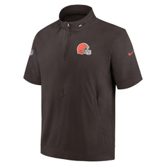 Cleveland Browns Sideline Coach Short Sleeve Hoodie Quarter-Zip Jacket - Brown - Nike
