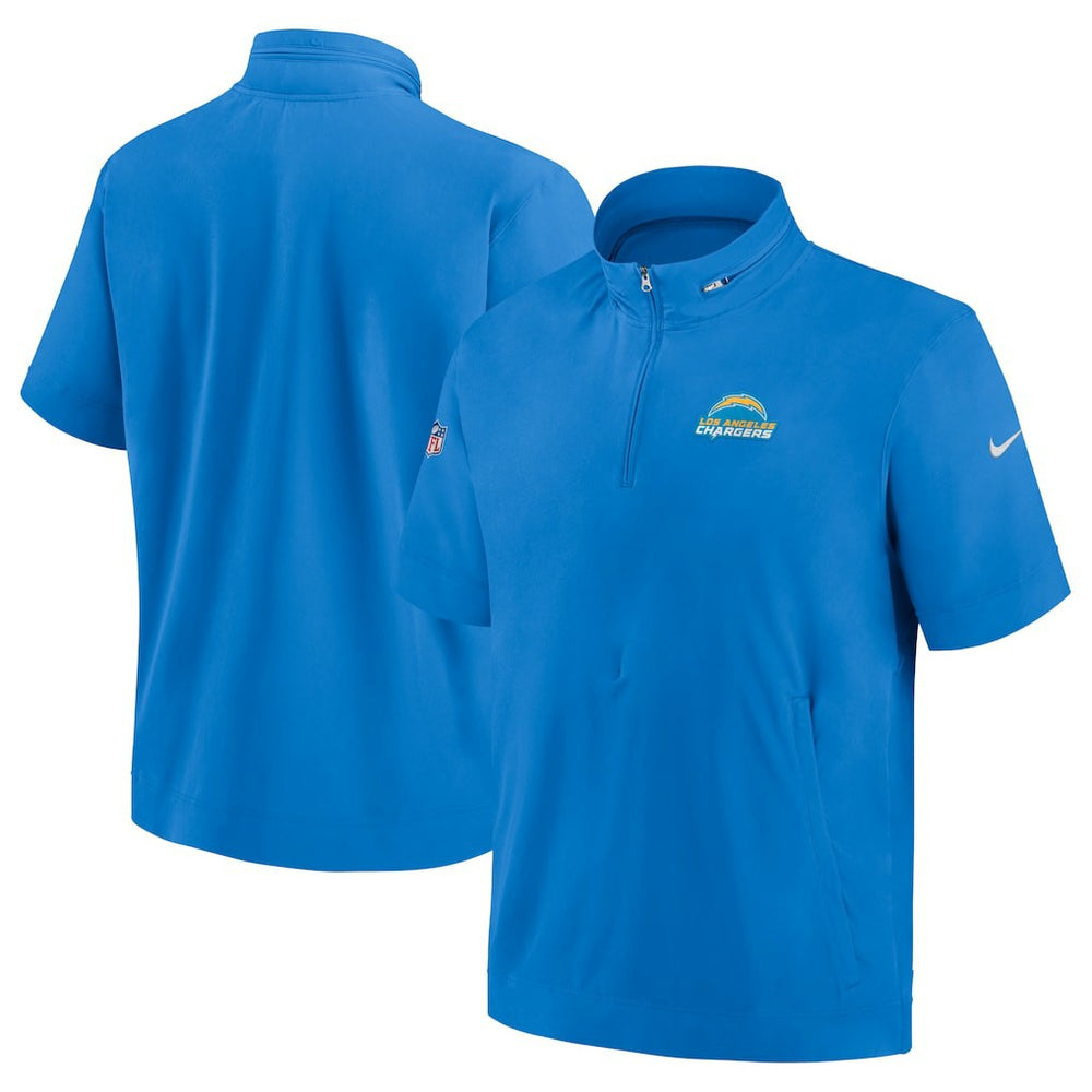 Los Angeles Chargers Sideline Coach Short Sleeve Hoodie Quarter-Zip Jacket - Powder Blue - Nike