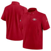 San Francisco 49ers Sideline Coach Short Sleeve Hoodie Quarter-Zip Jacket - Scarlet - Nike