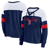 Boston Red Sox Fanatics Women's Even Match Lace-Up Long Sleeve V-Neck T-Shirt Sale