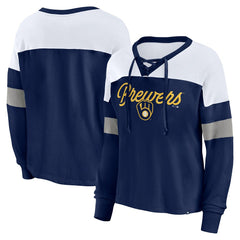 Milwaukee Brewers Fanatics Women's Even Match Lace-Up Long Sleeve V-Neck T-Shirt discount