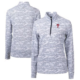Philadelphia Phillies Cutter & Buck Women's Traverse Camo Print Stretch Quarter-Zip Pullover Top On Sale