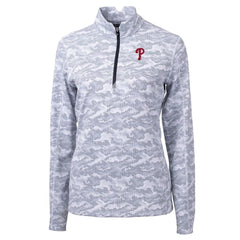 Philadelphia Phillies Cutter & Buck Women's Traverse Camo Print Stretch Quarter-Zip Pullover Top On Sale