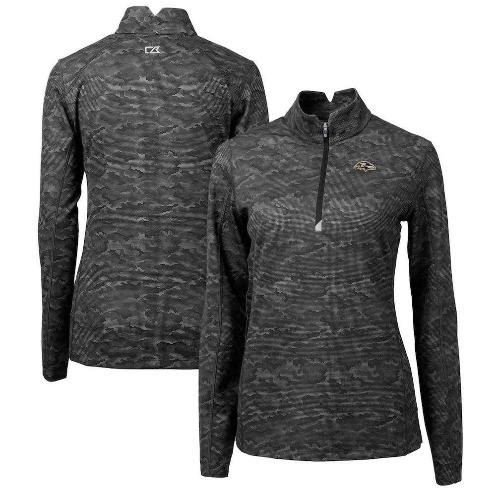 Baltimore Ravens Cutter & Buck Women's Traverse Camo Print Stretch Quarter-Zip Pullover Top Black - NFL