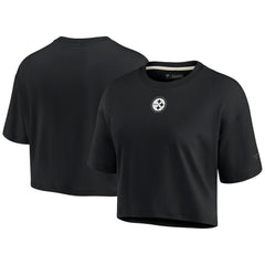 Pittsburgh Steelers Women's Elements Super Soft Boxy Cropped T-Shirt Black - Fanatics