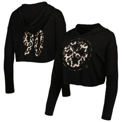 T.J. Watt Pittsburgh Steelers Majestic Threads Women's Leopard Player Name & Number Long Sleeve Cropped Hoodie Black - NFL
