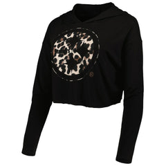 T.J. Watt Pittsburgh Steelers Majestic Threads Women's Leopard Player Name & Number Long Sleeve Cropped Hoodie Black - NFL