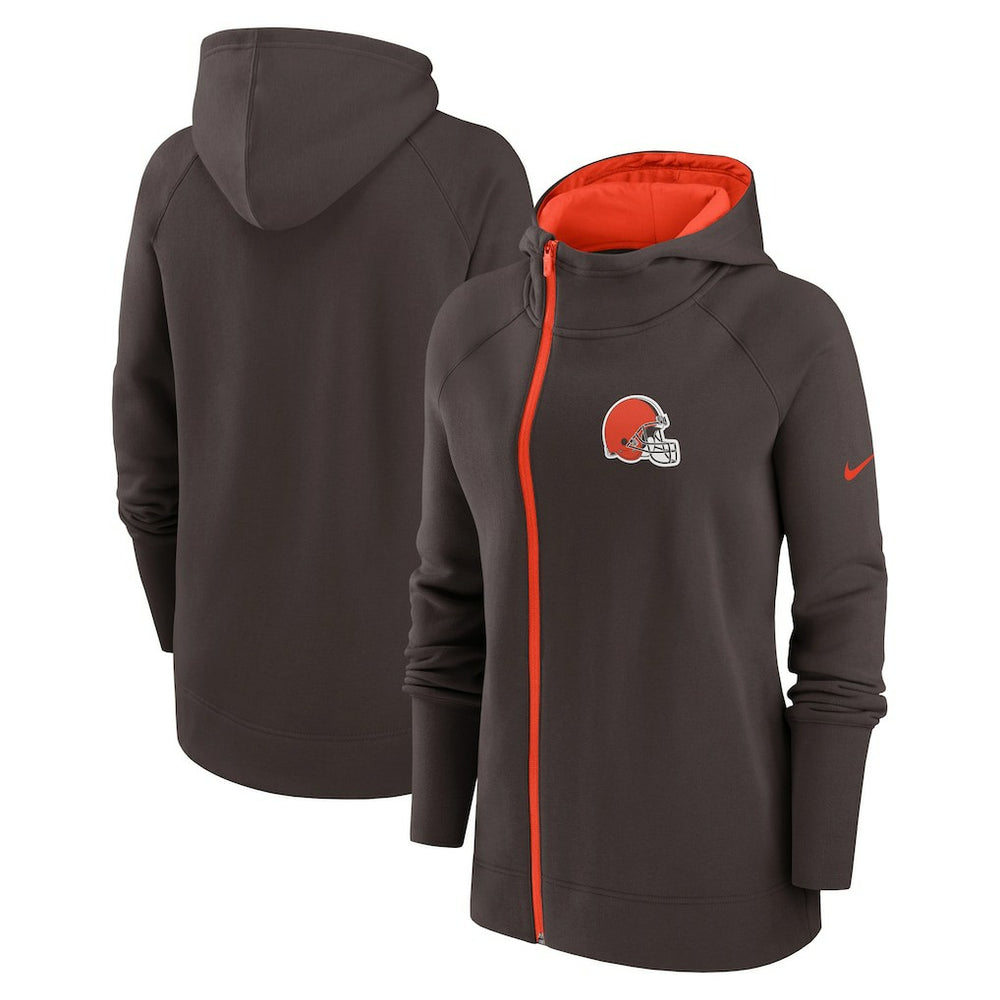 Cleveland Browns Women's Asymmetrical Raglan Full-Zip Hoodie Brown - Nike