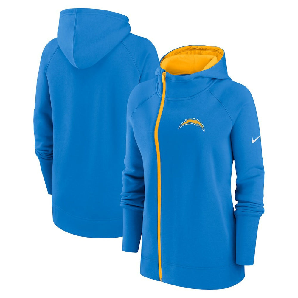 Los Angeles Chargers Women's Asymmetrical Raglan Full-Zip Hoodie Powder Blue - Nike