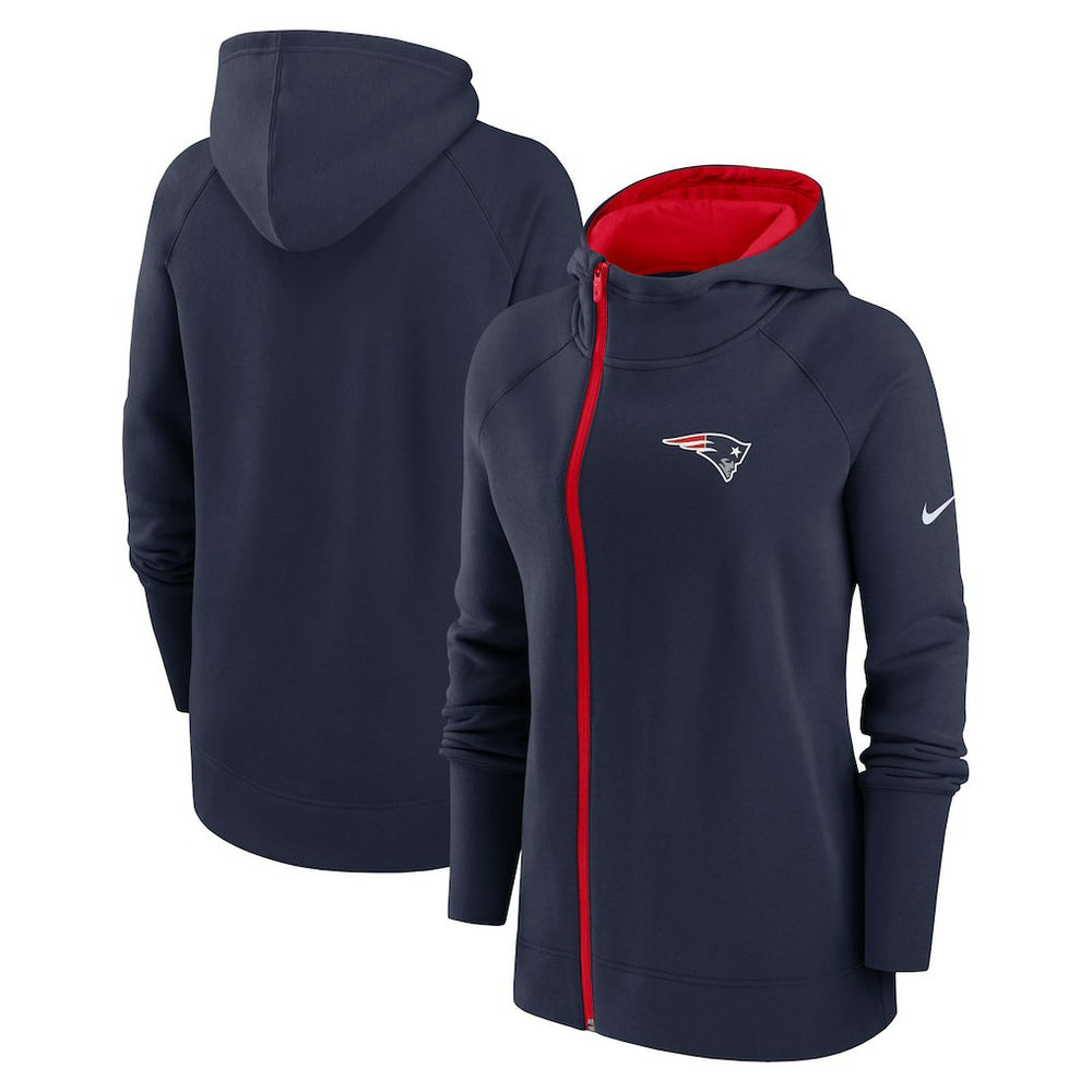New England Patriots Women's Asymmetrical Raglan Full-Zip Hoodie Navy - Nike