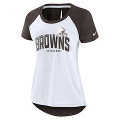 Cleveland Browns Women's Back Slit Lightweight Fashion T-Shirt White/Heather Scarlet - Nike