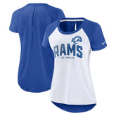 Los Angeles Rams Women's Back Slit Lightweight Fashion T-Shirt White/Heather Scarlet - Nike