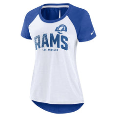 Los Angeles Rams Women's Back Slit Lightweight Fashion T-Shirt White/Heather Scarlet - Nike