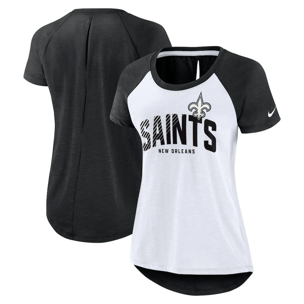 New Orleans Saints Women's Back Slit Lightweight Fashion T-Shirt White/Heather Scarlet - Nike