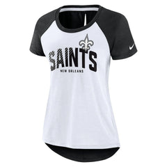 New Orleans Saints Women's Back Slit Lightweight Fashion T-Shirt White/Heather Scarlet - Nike