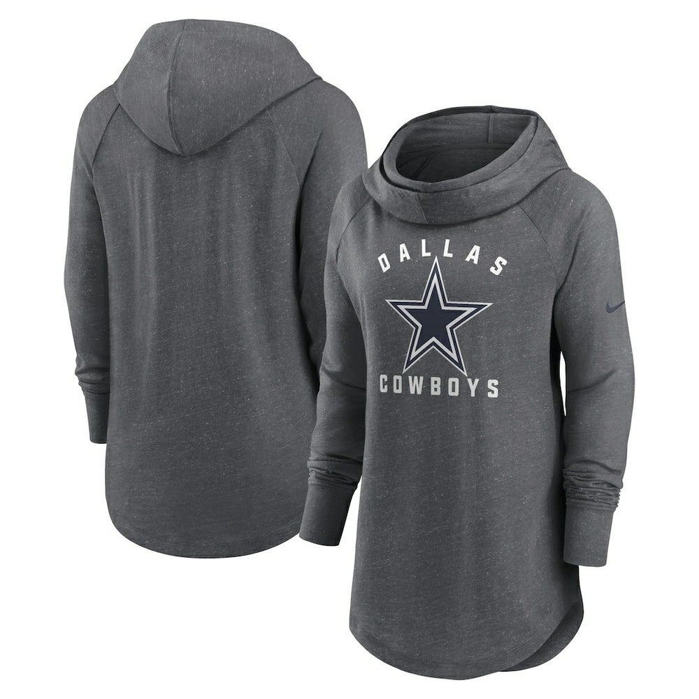 Dallas Cowboys Women's Raglan Funnel Neck Pullover Hoodie Heather Charcoal - Nike