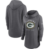 Green Bay Packers Women's Raglan Funnel Neck Pullover Hoodie Heather Charcoal - Nike