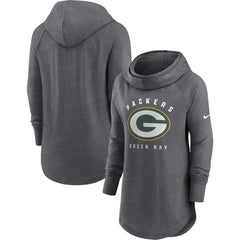 Green Bay Packers Women's Raglan Funnel Neck Pullover Hoodie Heather Charcoal - Nike