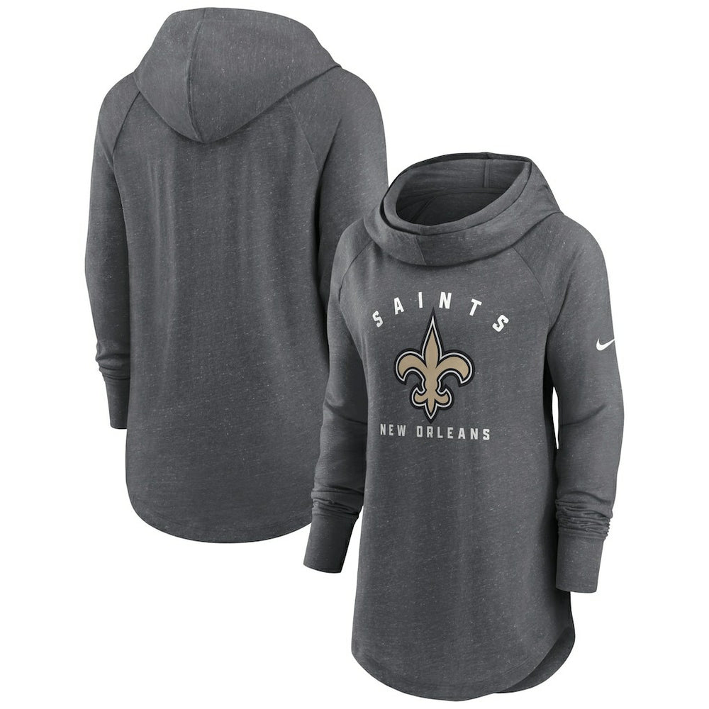 New Orleans Saints Women's Raglan Funnel Neck Pullover Hoodie Heather Charcoal - Nike
