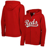 Cincinnati Reds Youth Wordmark Full-Zip Fleece Hoodie Lifestyle