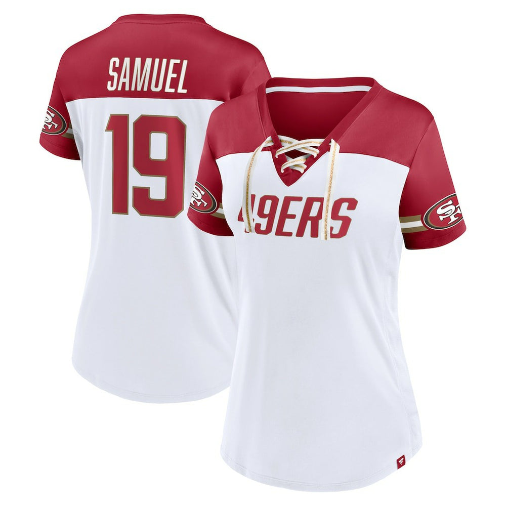 Deebo Samuel San Francisco 49ers Women's Athena Name & Number V-Neck Top White - Fanatics