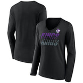 NBA - Sacramento Kings Women's Tumble V-Neck Long Sleeve T-Shirt - Black