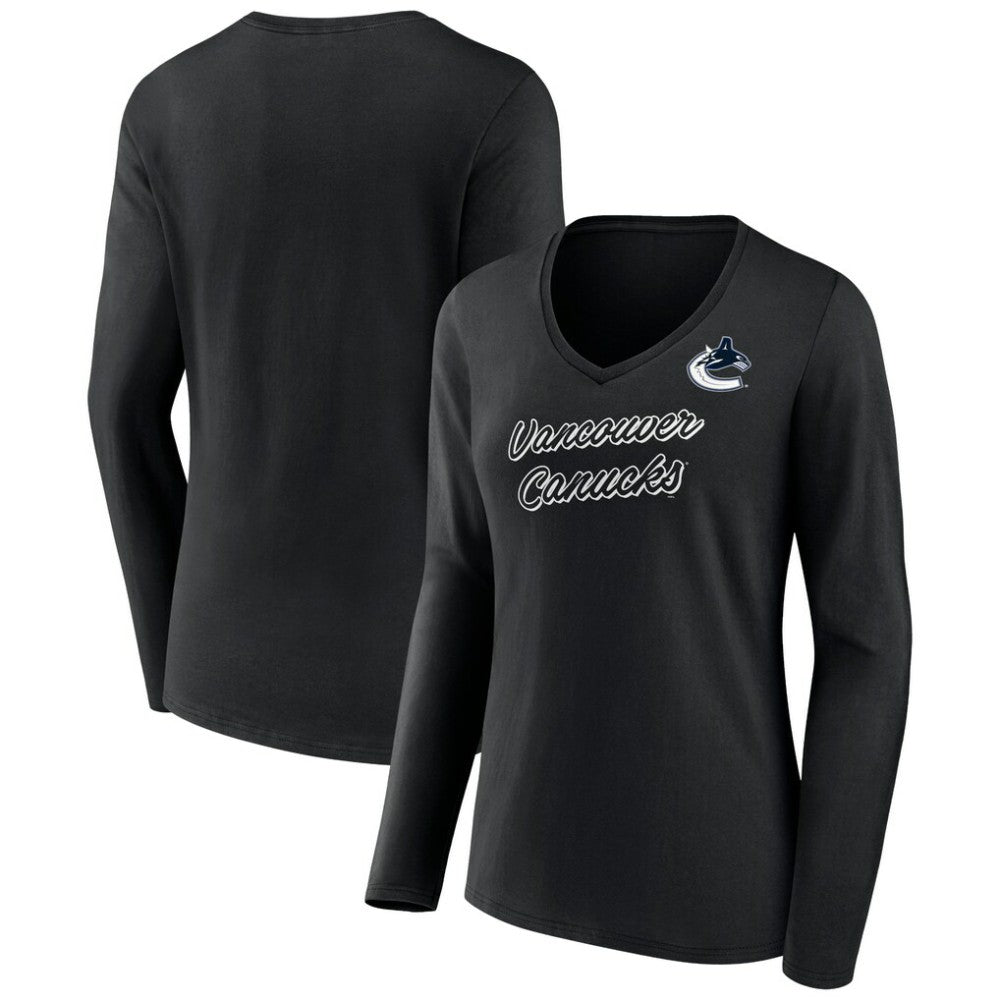 Vancouver Canucks - Women's Forge Long Sleeve V-Neck T-Shirt Black