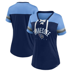 Tennessee Titans Women's Blitz & Glam Lace-Up V-Neck Jersey T-Shirt Navy/Light Blue - Fanatics