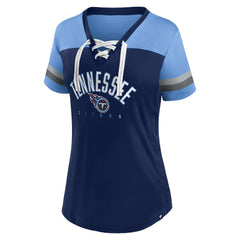 Tennessee Titans Women's Blitz & Glam Lace-Up V-Neck Jersey T-Shirt Navy/Light Blue - Fanatics