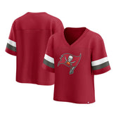 Tampa Bay Buccaneers Women's Established Jersey Cropped V-Neck T-Shirt Red - Fanatics
