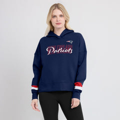 New England Patriots Women's Over Under Pullover Hoodie Navy - Fanatics
