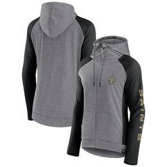 New Orleans Saints Women's Blind Side Lightweight Full-Zip Hoodie Heather Gray/College Black - Fanatics