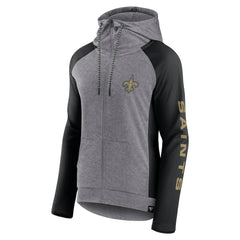 New Orleans Saints Women's Blind Side Lightweight Full-Zip Hoodie Heather Gray/College Black - Fanatics
