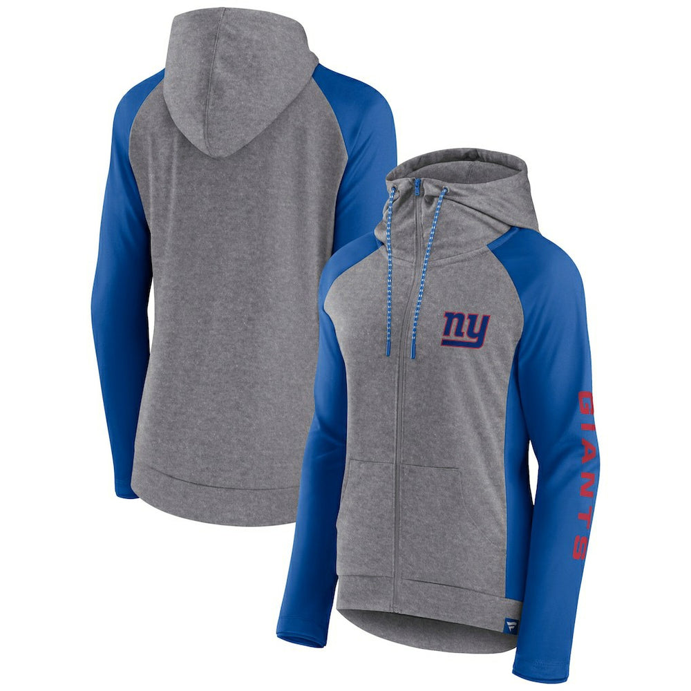 New York Giants Women's Blind Side Lightweight Full-Zip Hoodie Heather Gray/College Royal - Fanatics