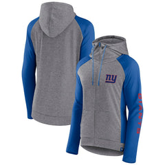 New York Giants Women's Blind Side Lightweight Full-Zip Hoodie Heather Gray/College Royal - Fanatics