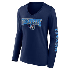 Tennessee Titans Women's Wordmark Long Sleeve V-Neck T-Shirt Navy - Fanatics