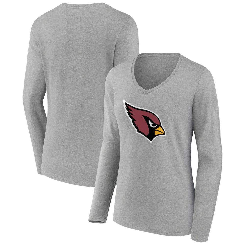 Arizona Cardinals Women's Primary Team Logo Long Sleeve V-Neck T-Shirt Heather Gray - NFL