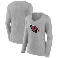 Arizona Cardinals Women's Primary Team Logo Long Sleeve V-Neck T-Shirt Heather Gray - NFL