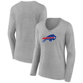 Buffalo Bills Women's Primary Team Logo Long Sleeve V-Neck T-Shirt Heather Gray - NFL