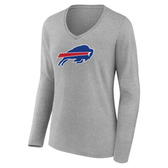 Buffalo Bills Women's Primary Team Logo Long Sleeve V-Neck T-Shirt Heather Gray - NFL