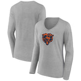 Chicago Bears Women's Primary Team Logo Long Sleeve V-Neck T-Shirt Heather Gray - NFL