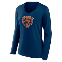 Chicago Bears Women's Primary Team Logo Long Sleeve V-Neck T-Shirt Navy - NFL