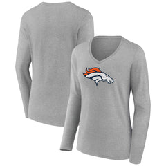 Denver Broncos Women's Primary Team Logo Long Sleeve V-Neck T-Shirt Heather Gray - NFL